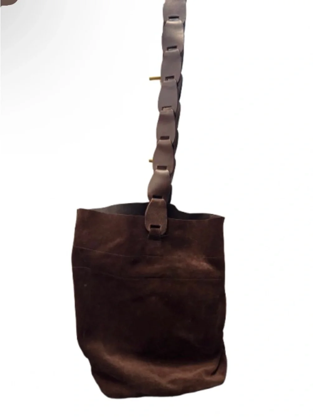 Gucci TomFord Era BrownSuede Bucket Shoulder Bag Chunky Link Strap Authenticated